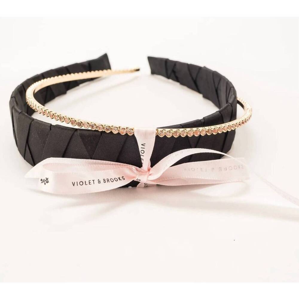 NEW VIOLET & BROOKS women's satin & crystal headband in black